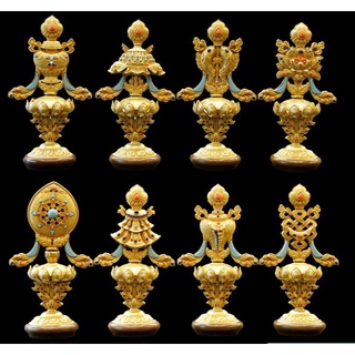 Bát kiết tương- bát bảo cát tường thù thắng đồng mạ vàng size 16cm để ban thờ