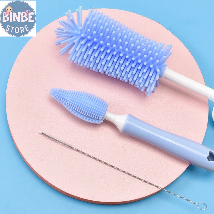 Cọ rửa bình sữa, cọ bình sữa silicon 360 độ cho bé đủ bộ 3 chi tiết Binbestore