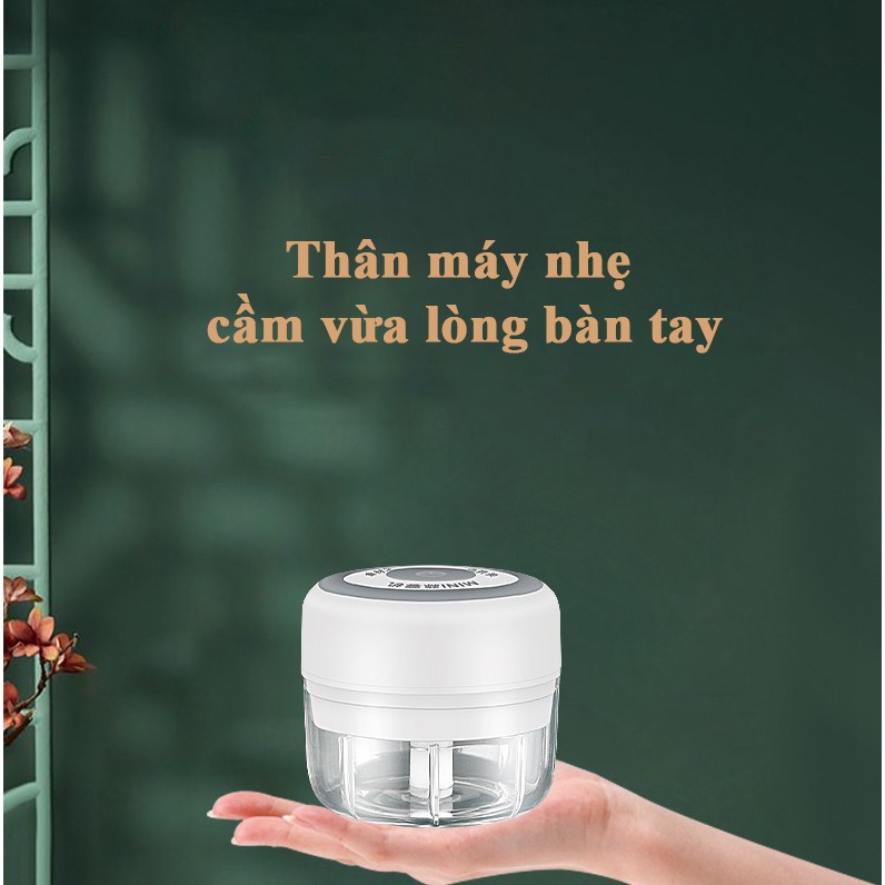 Máy Xay Mini Sạc Điện Nhỏ Gọn Xay Được Tỏi, Ớt, Thịt Dễ Sử Dụng Bảo Hành 3 Tháng