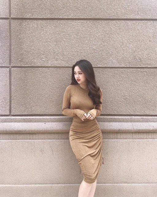 Váy Body Tay Dài Xỏ Ngón Rút Dây Eo - DZ07
