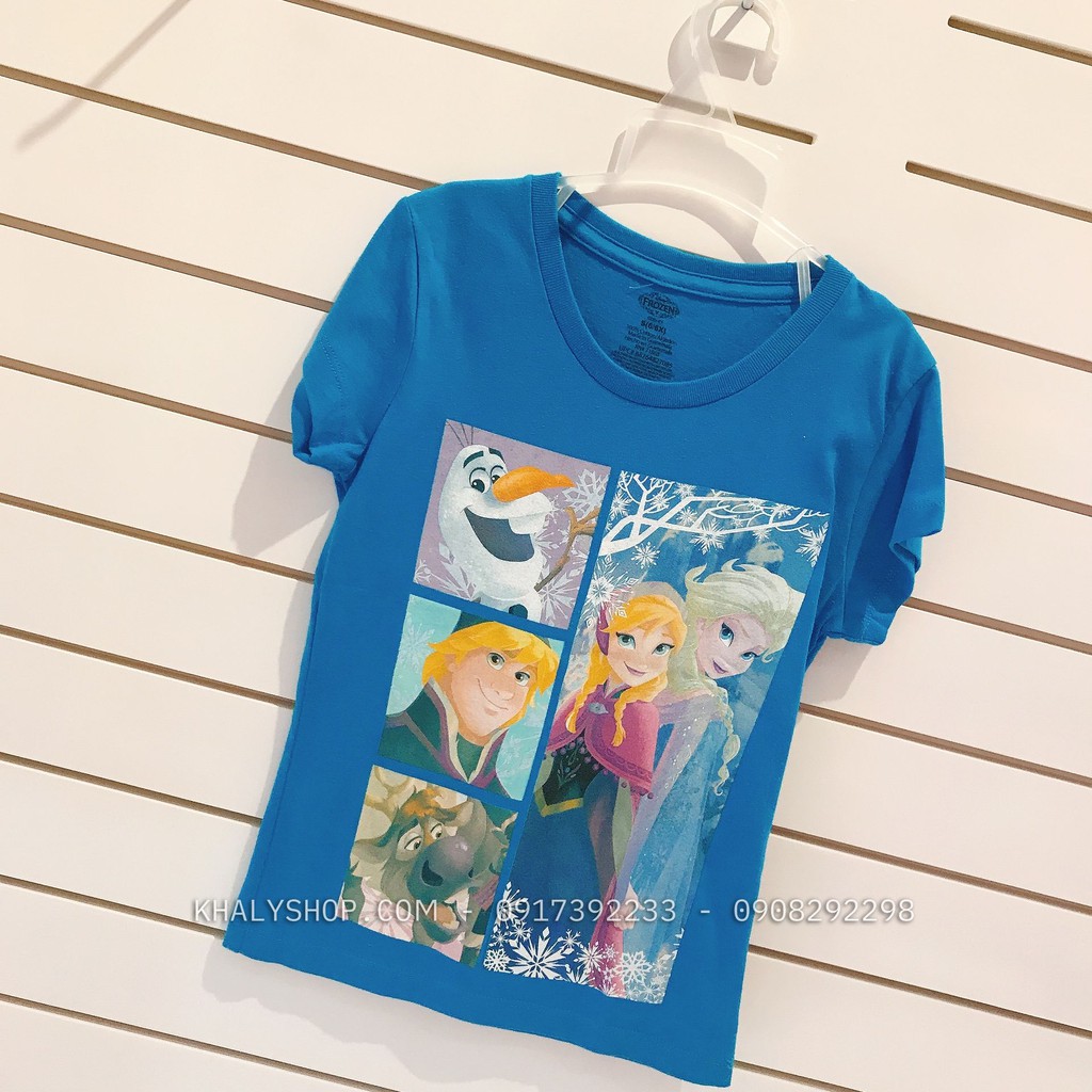 Áo thun tay ngắn trẻ em hình công chúa Elsa và Anna Olaf Frozen màu xanh dương size S (6-6X) cho bé gái 6 tuổi (Mỹ US-UK