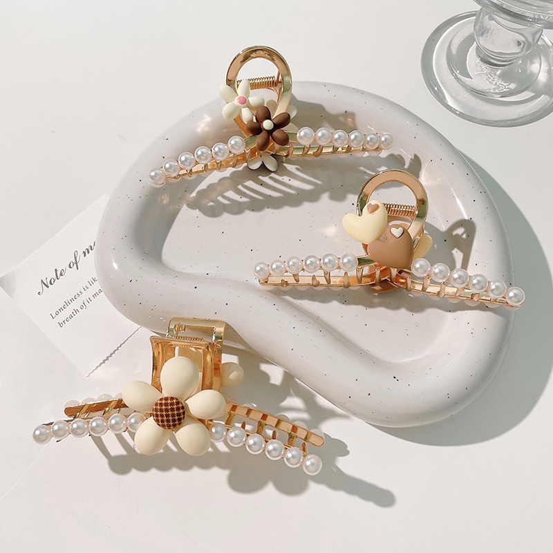 Kẹp tóc hình cá mập đính ngọc trai giả thời trang cho nữ