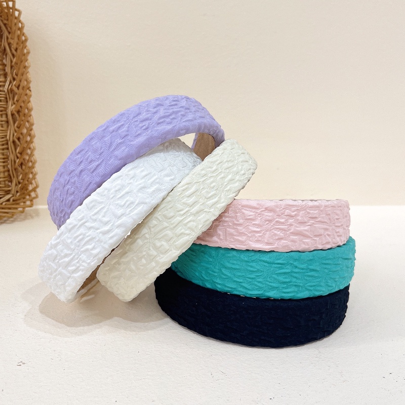 Băng Đô Cài Tóc Rửa Mặt Bằng Vải Xếp Ly Màu Trắng Dễ Thương Phong Cách Hàn Quốc Cho Nữ