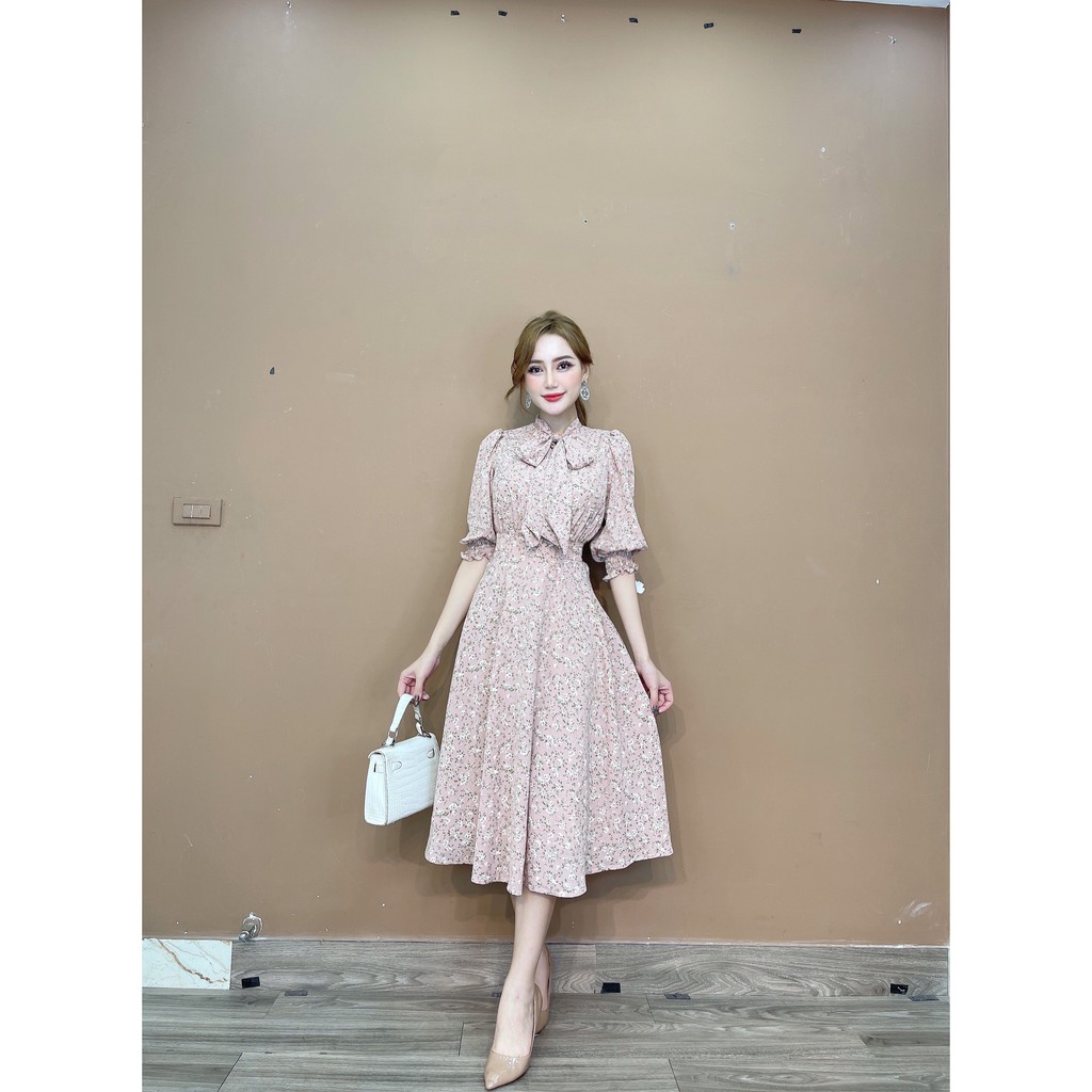 [Mã SKAMA06 giảm 8% tối đa 50K đơn 250K] Monoco- Váy xòe cổ nơ tay lỡ chun- 8519 | BigBuy360 - bigbuy360.vn