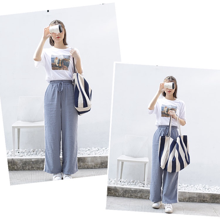 Túi Xách Vải Canvas Họa Tiết Sọc Thời Trang Cho Nữ