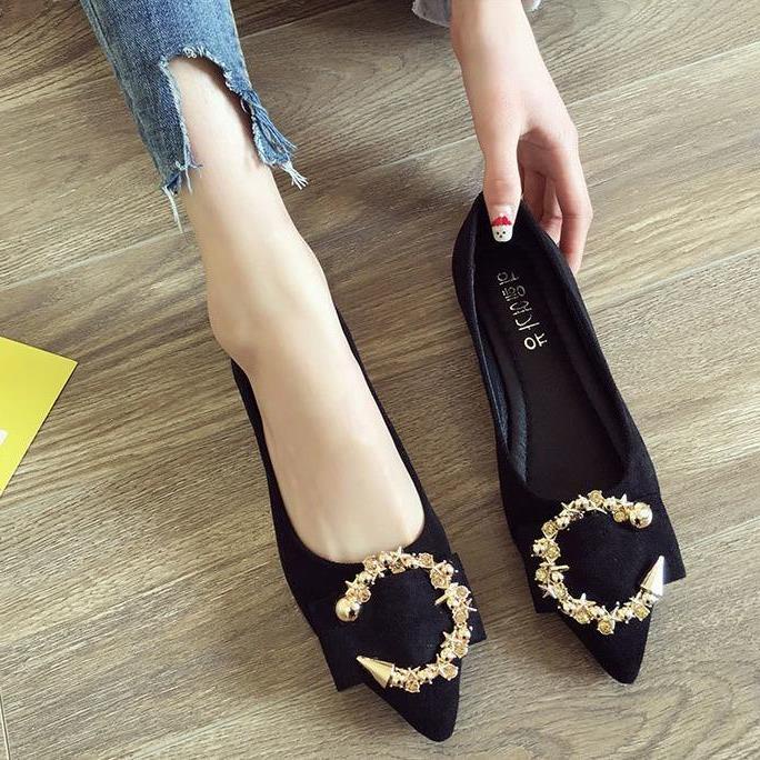 Giày búp bê đế mềm mũi nhọn miệng nông độc đáo thời trang mùa hè cho nữ
