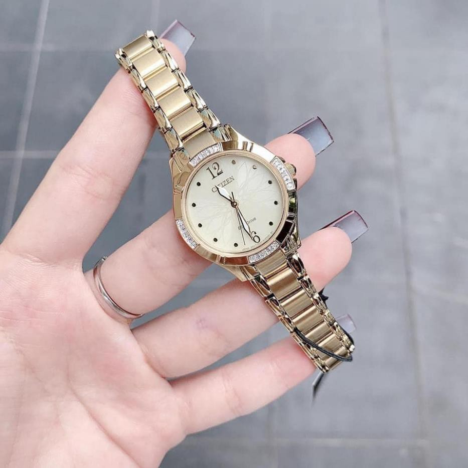 Đồng hồ thời trang nữ Citizen EM0452-58P Eco-drive - Kính khoáng - chống nước 3ATM - size 30mm chính hãng