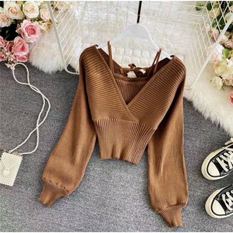 Áo len vạt chéo ngực hàng QC