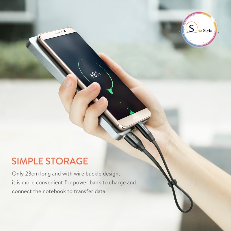 Dây sạc Baseus chính hãng nimble USB - C, USB - IP dài 23cm, cáp sạc ngắn thích hợp sử dụng đối với pin dự phòng