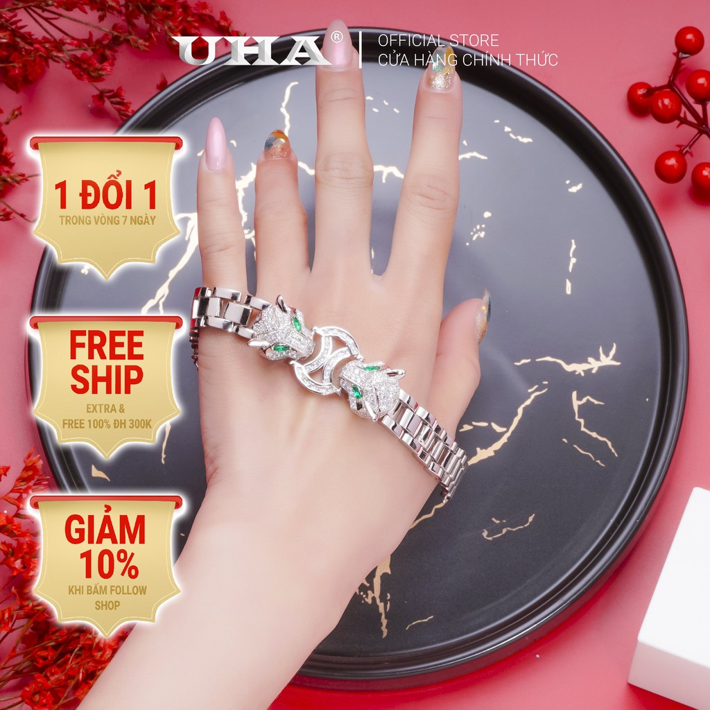 Lắc Tay Nữ Đầu Con Cọp Mạ Vàng Trắng Sang Trọng UHA L3782113A-345