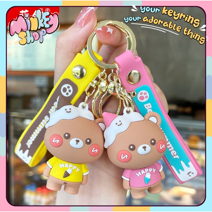 Móc Khóa Cao Cấp Hình Gấu Kem Cute phụ kiện Túi Xách dễ thương -Minkey