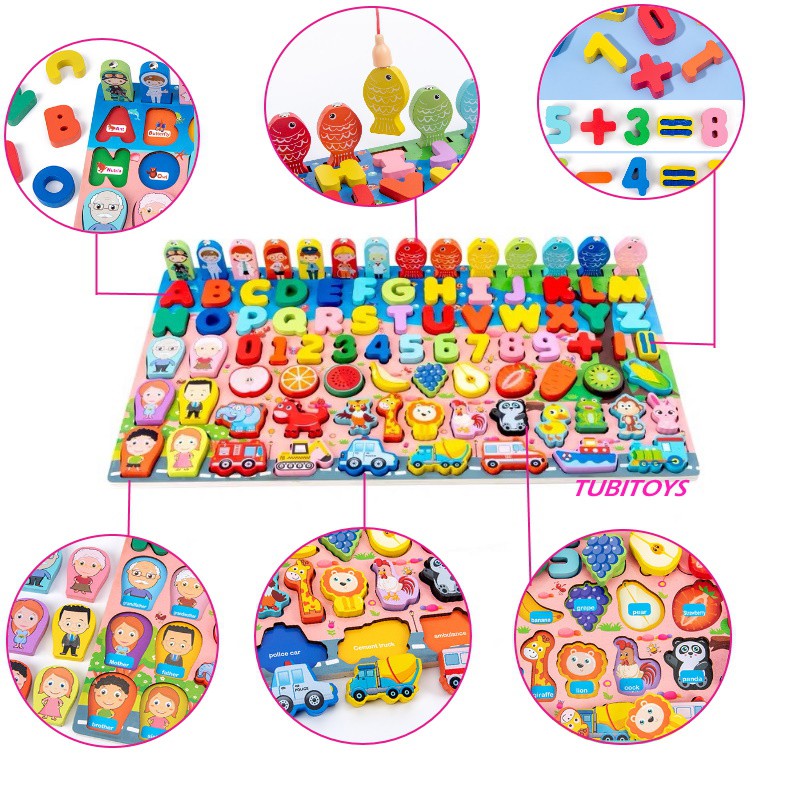 Đồ chơi thông minh cho bé phát triển trí tuệ, Xếp hình câu cá học chữ số 7in1 cao cấp ETOYS