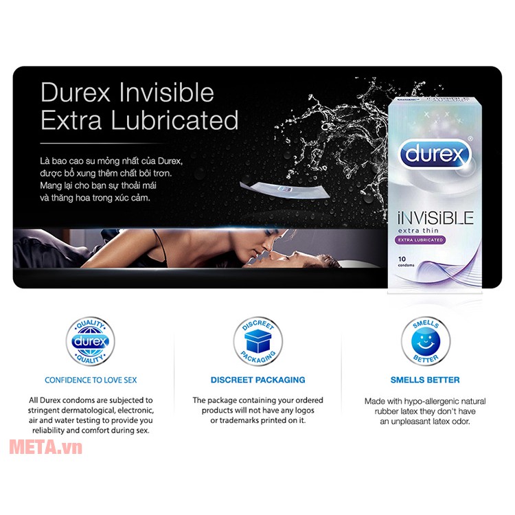 [CHE TÊN KÍN ĐÁO] Hộp 10 Bao Cao Su DUREX Siêu Mỏng INVISIBLE EXTRA THIN EXTRA LUBRICATED