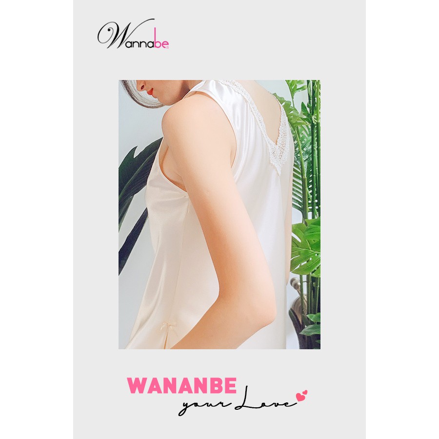 Đồ bộ mặc nhà phi lụa Wannabe bộ dài BDS11 cổ tim phối ren lạ mắt