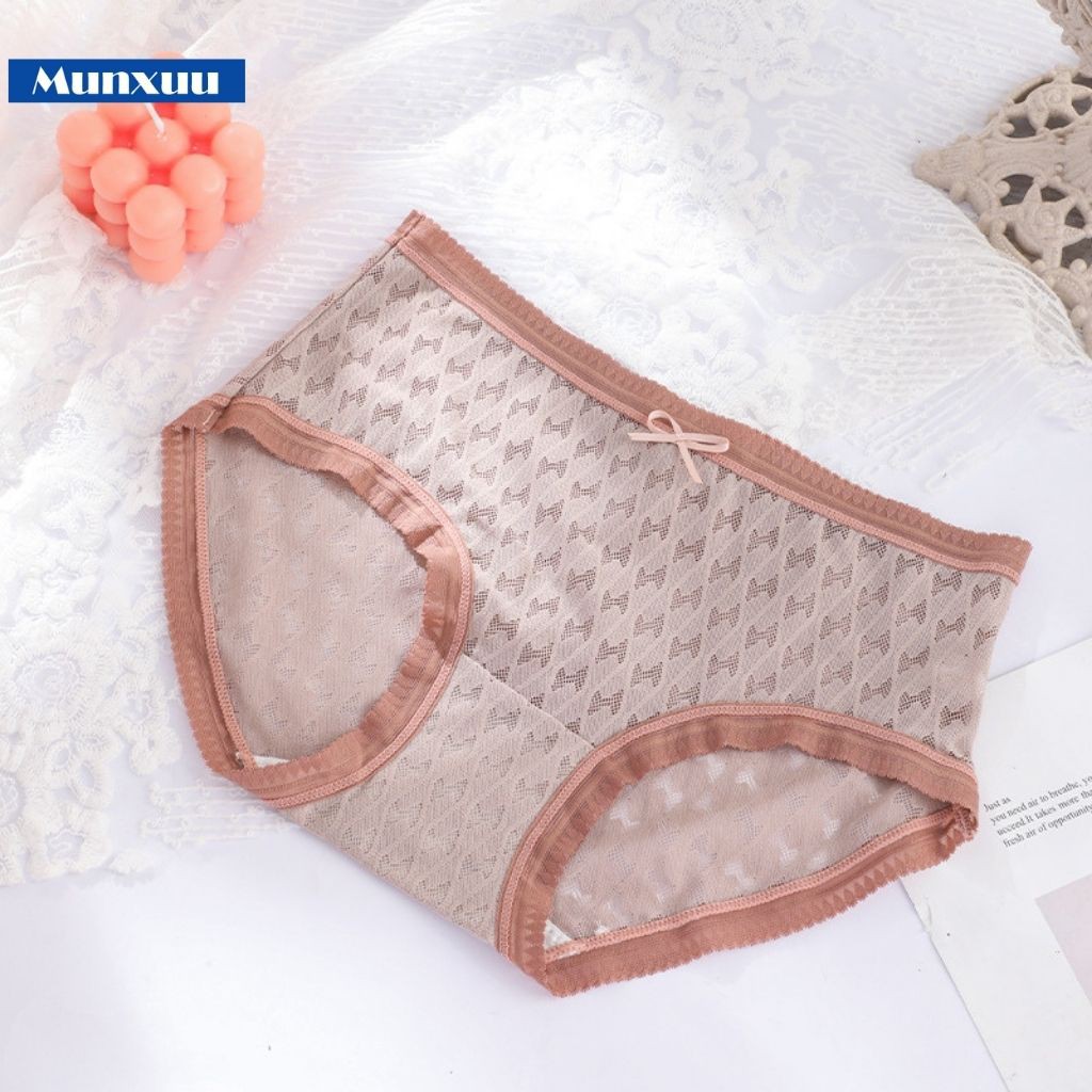 Quần lót nữ Cotton cao cấp phối ren nơ nhẹ nhàng, chật liệu co dãn thoáng khí – MUNXUU QC62