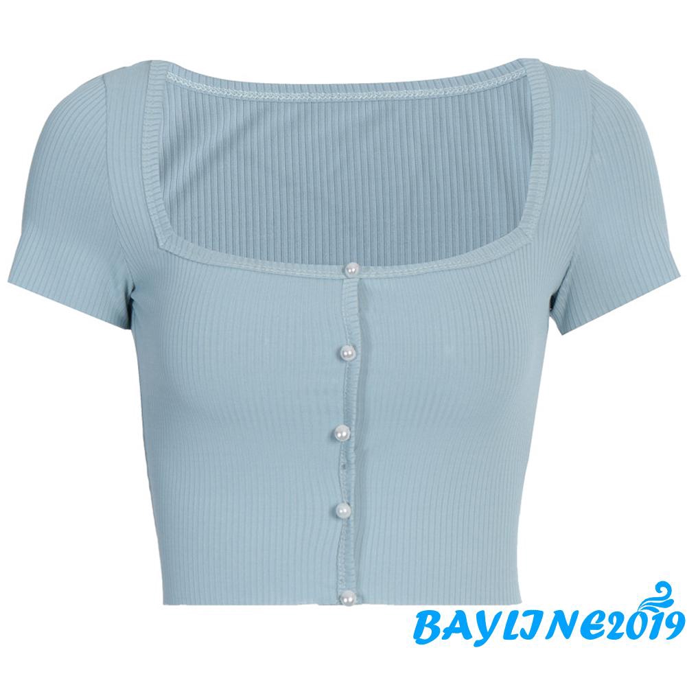 Áo Lửng Tay Ngắn Cổ Vuông Thời Trang Quyến Rũ Cho Nữ