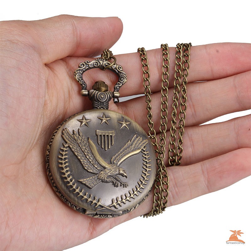 #Đồng hồ bỏ túi# 1pc Men Women Quartz Pocket Watch Star Olive Branch Carved Case with Chain