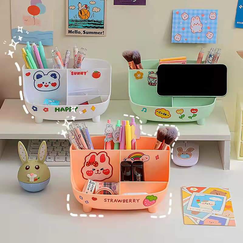 Khay Nhựa, Đế Nhựa Đựng Bút, Mỹ Phẩm 6 Ngăn Tặng Kèm Sticker 2D, 3D Phong Cách Vintage