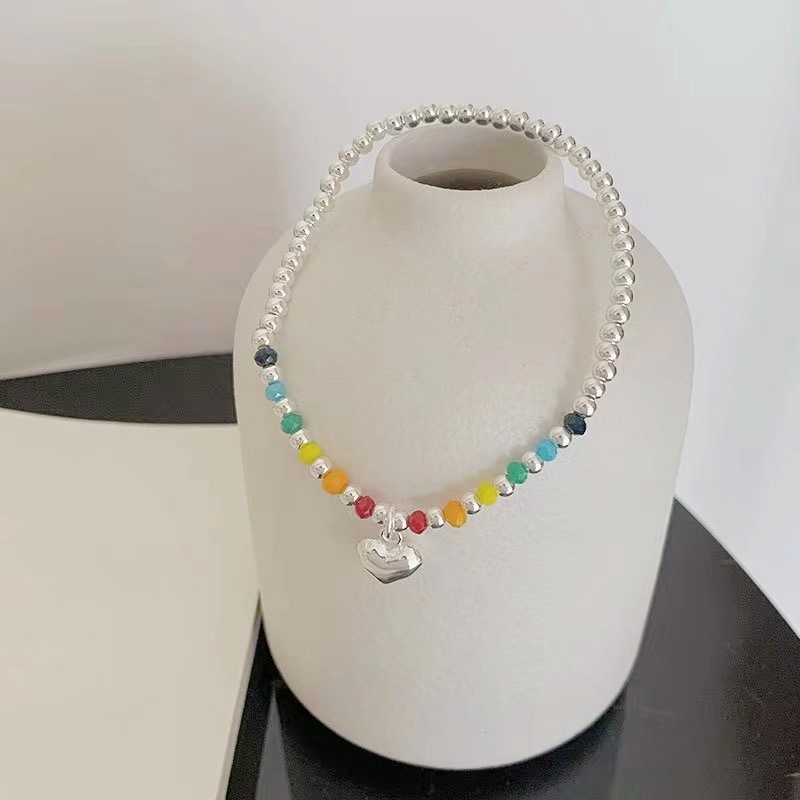 Vòng tay xỏ hạt màu cầu vồng mặt dây hình mặt cười/gấu trái tim thời trang cho nữ