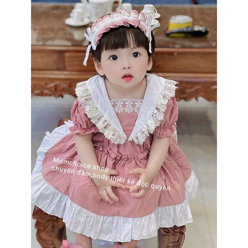 Đầm bé gái dolly hồng ❤️ FREESHIP ❤️ Váy trẻ em hồng bèo dễ thương cao cấp kèm băng đô size 5kg - 30kg