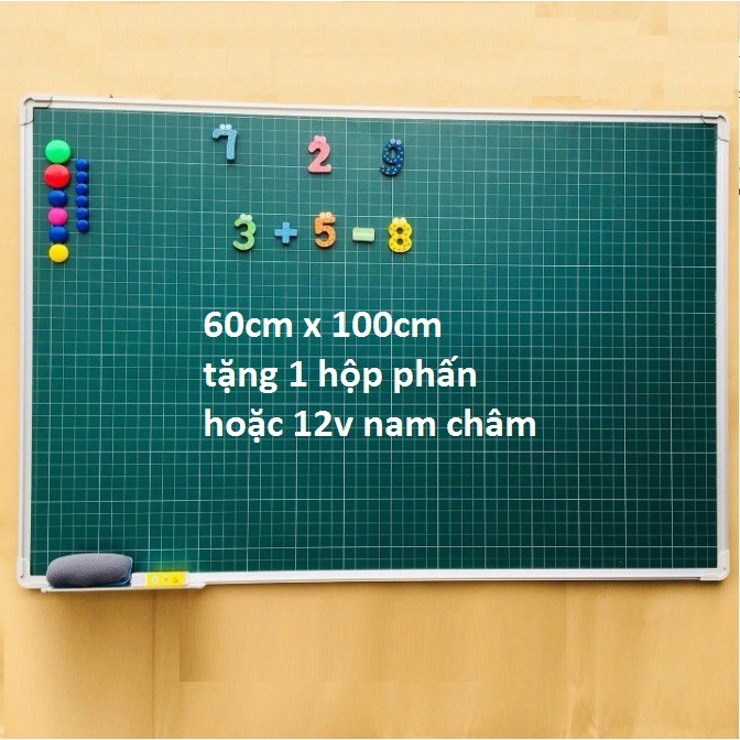 BẢNG TỪ XANH DB KẺ Ô LY TIỂU HỌC CAO CẤP 60 x 100cm TẶNG KÈM NAM CHÂM, LAU BẢNG