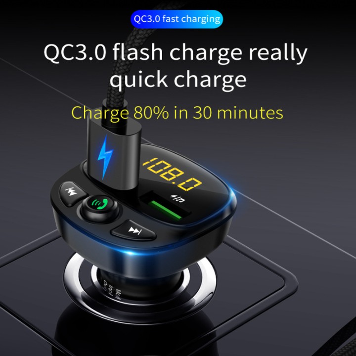 Tẩu sạc ô tô Bluetooth HY-87 cao cấp | Nghe nhạc Mp3, 1 cổng sạc nhanh QC 3.0, 1 cổng USB và khe cắm thẻ nhớ