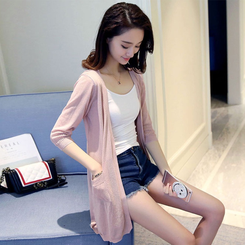 Áo Khoác Cardigan Dệt Kim Dáng Dài Chống Nắng Cho Nữ