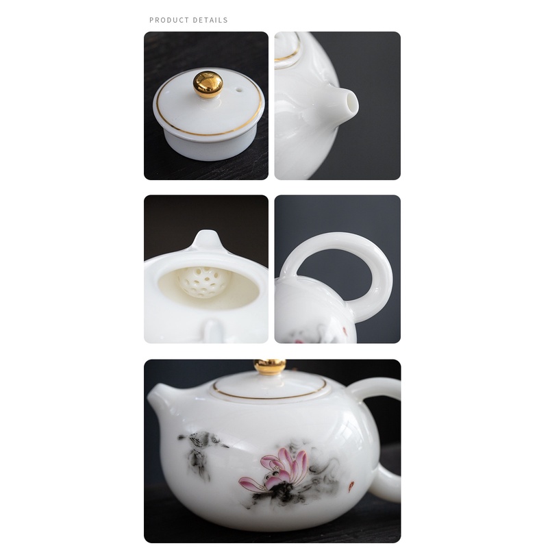 Bộ Ấm Chén Sứ Cảnh Đức Trấn Bằng Sứ Trắng Thanh Khiết Thấu Quang Họa Tiết Hoa Sen (Kèm Vali Sang Trọng Làm Quà Tặng)