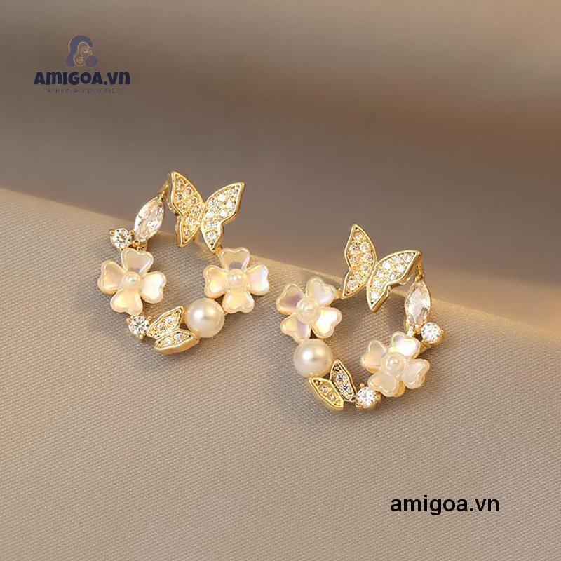 ✨✨Bông tai mạ bạc 925 hình hoa và bướm đính ngọc trai thời trang