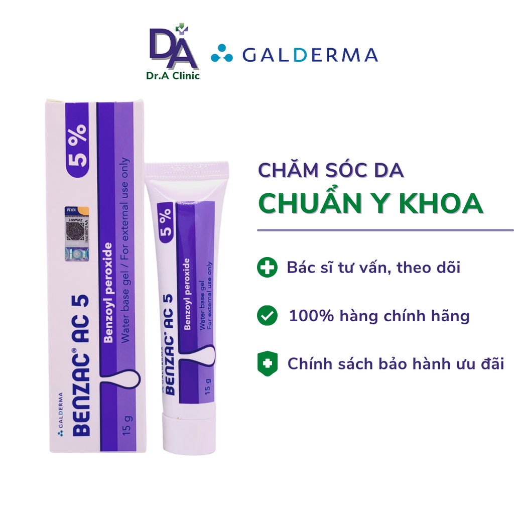 Benzac AC 5 Benzoyl Peroxide 15g Gel Chấm Mụn BPO giảm viêm sưng nhanh gọn hiệu quả - Dr.A Clinic