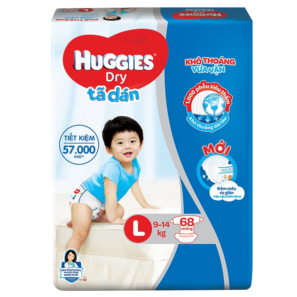 [Tặng thêm 8 miếng ]Tã dán Huggies size S88 , M76, L68 miếng