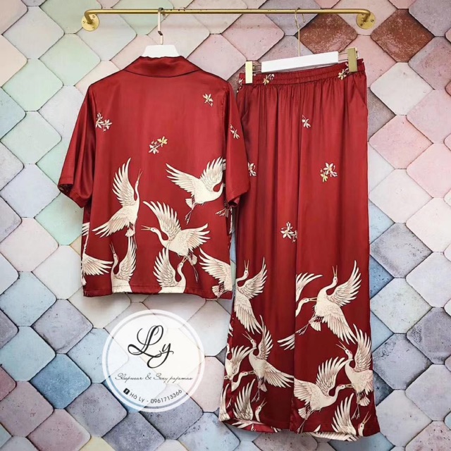 Bộ quần dài tay ngắn hạt đỏ hàng cao cấp QC