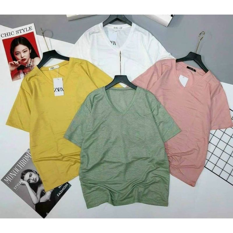 Áo thun laza nữ  cổ tim,  Áo phông giấy hàng quảng châu, combo 4 chiếc  4 màu áo phông giấy hàng quảng châu chất đẹp