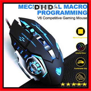 Mouse t-wolf v6 usb led 7 màu gaming, chuột quang có dây usb thunder wolf v6