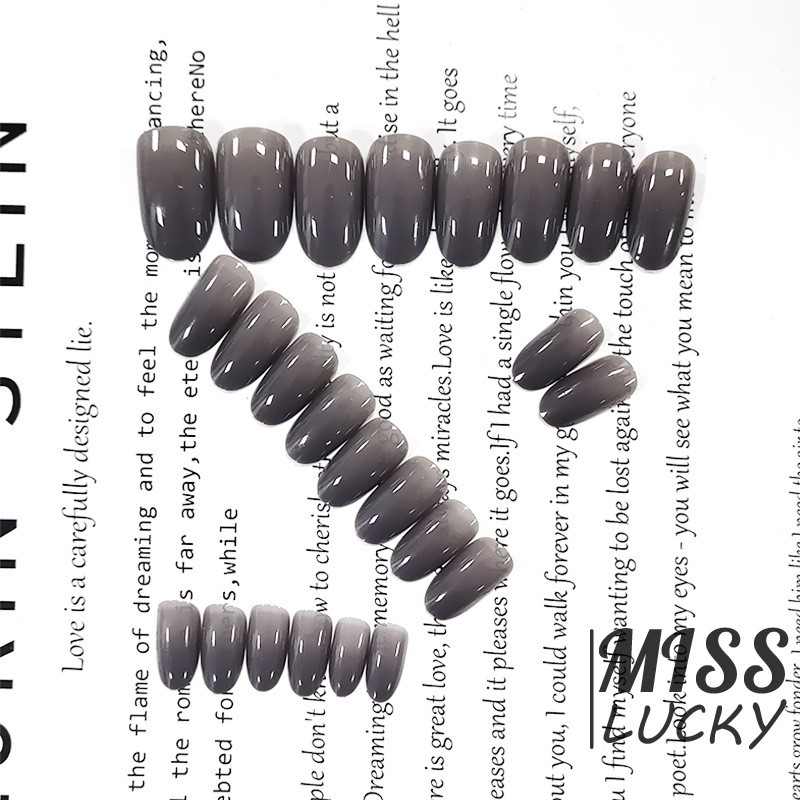 Bộ 24 cái móng tay giả trang trí dài đầu tròn màu đen