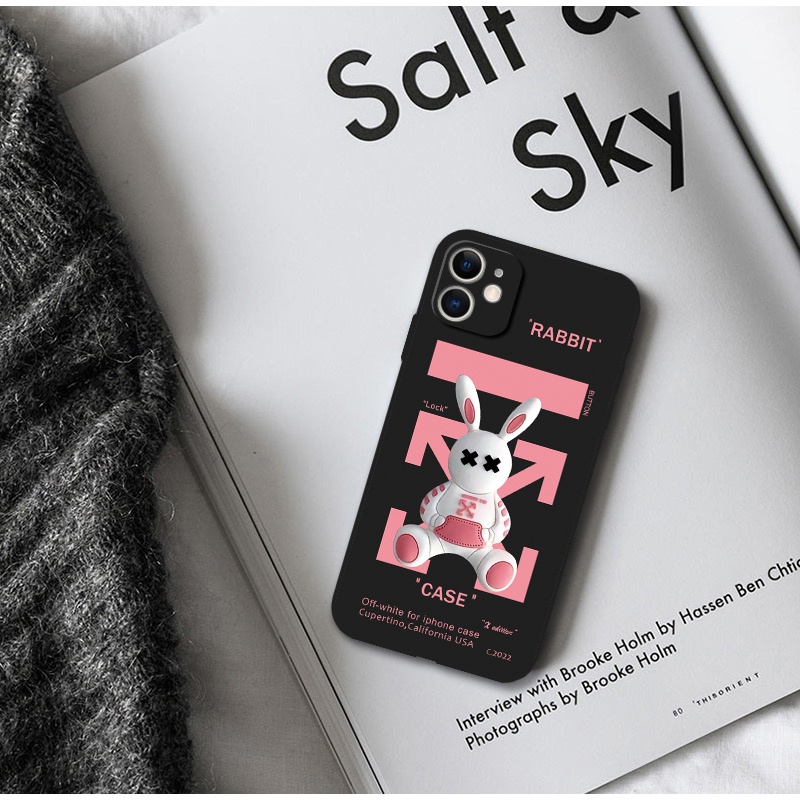 OFF-WHITE Ốp Điện Thoại Mềm Hình Thỏ Trắng Đen Thời Trang Cho iPhone 14 15 Pro 13 mini 11 12 Pro Max Xr X Xs Max 6s 7 8 Plus SE2 SE3