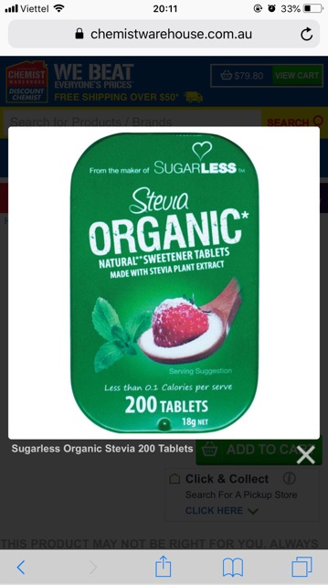 Đường ăn kiêng Stevia Organic Úc