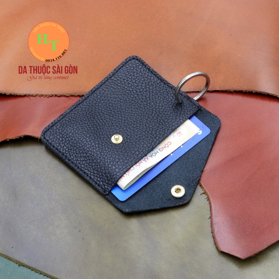 Ví Thẻ Mini Bằng Da Bò Thật - Màu Đen Hàng Chính Hãng Thương Hiệu Himashop Leather -MK01