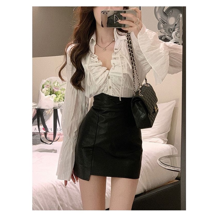 Áo Sơ Mi Tay Dài Cổ Chữ v Phối Dây Rút Thời Trang Dành Cho Nữ