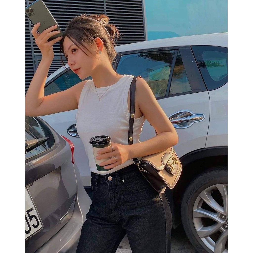 Áo Ba Lỗ Nữ Màu Trắng, Đen - BHNTT - Hashtagem ( Freesize dưới 55kg )