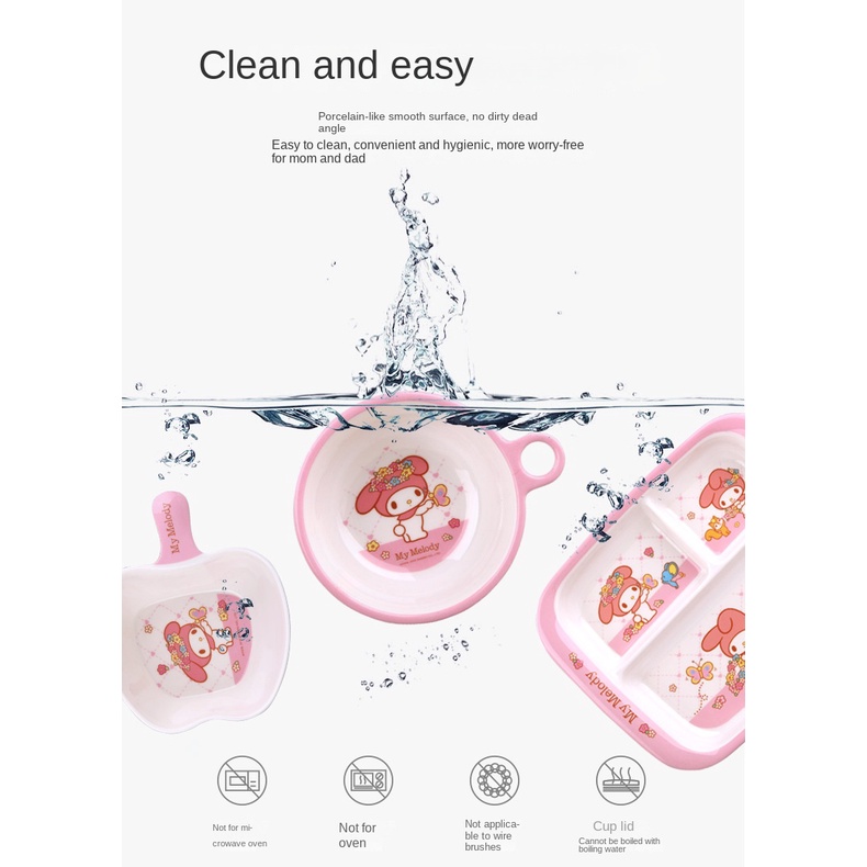 Bộ Dụng Cụ Ăn Uống Gồm Bát / Cốc / Chén / Cốc Nước Kiểu Hoạt Hình Melody Dễ Thương Xinh Xắn Dành Cho Trẻ