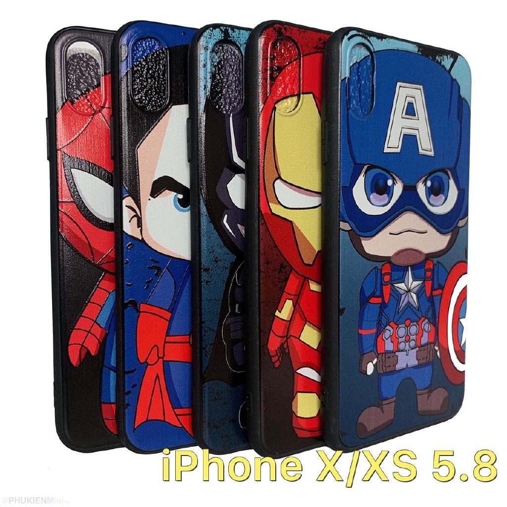 Ốp lưng viền dẻo in nổi hình siêu anh hùng phong cách chibi iPhone X/XS 5.8 giá rẻ