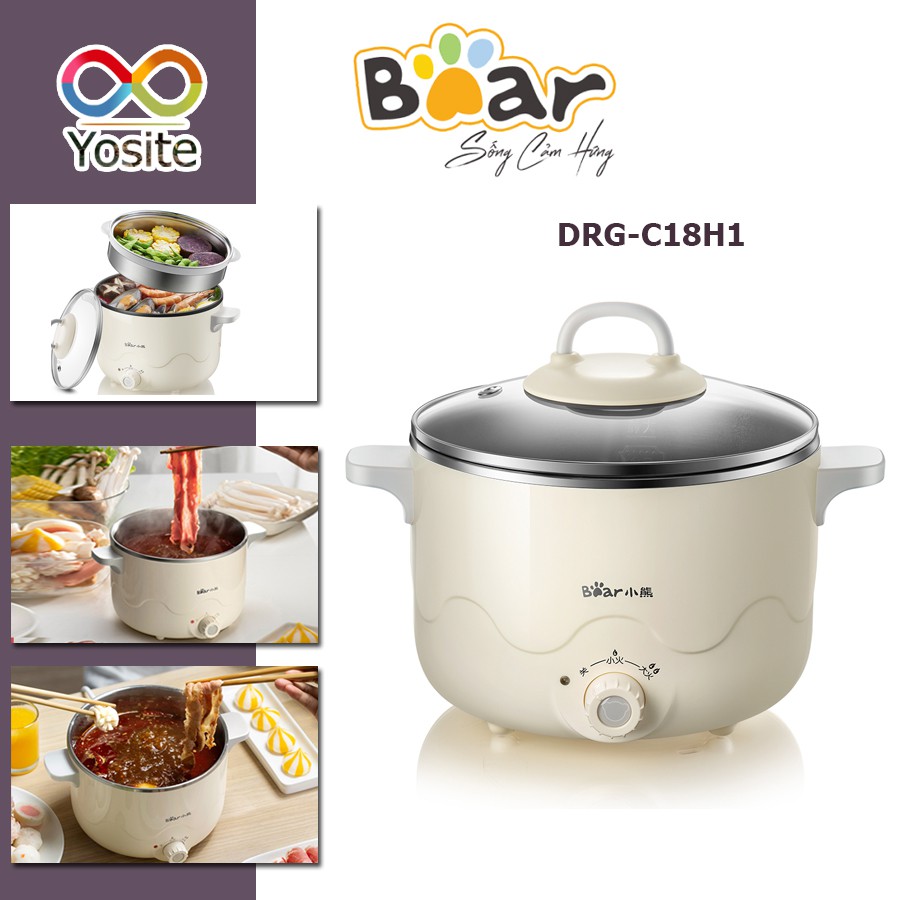 Nồi lẩu điện Bear đa năng DRG-C18H1 dung tích 2.5L điều chỉnh nhiệt độ dễ dàng nướng lẩu bảo hành chính hãng