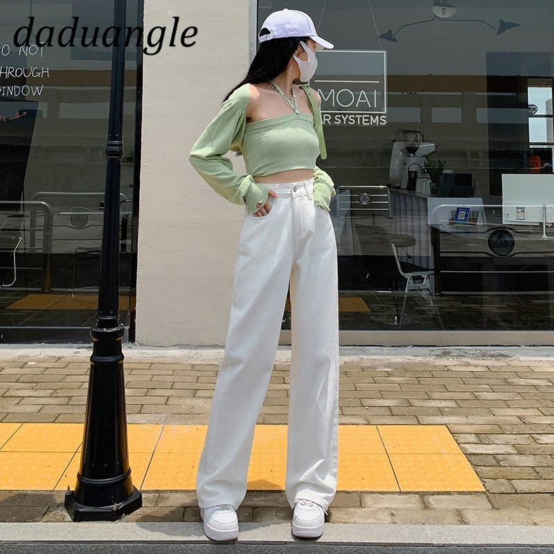 Quần jean dệt kim ống rộng thẳng cạp cao thời trang kích thước lớn cho nữ