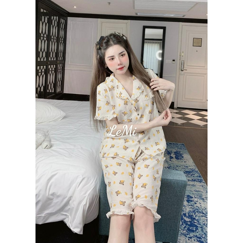 Bộ pijama ngố cộc vải đũi, bộ đũi tay cộc quần lửng, bộ pijama mặc nhà vải đũi, bộ pijama bèo