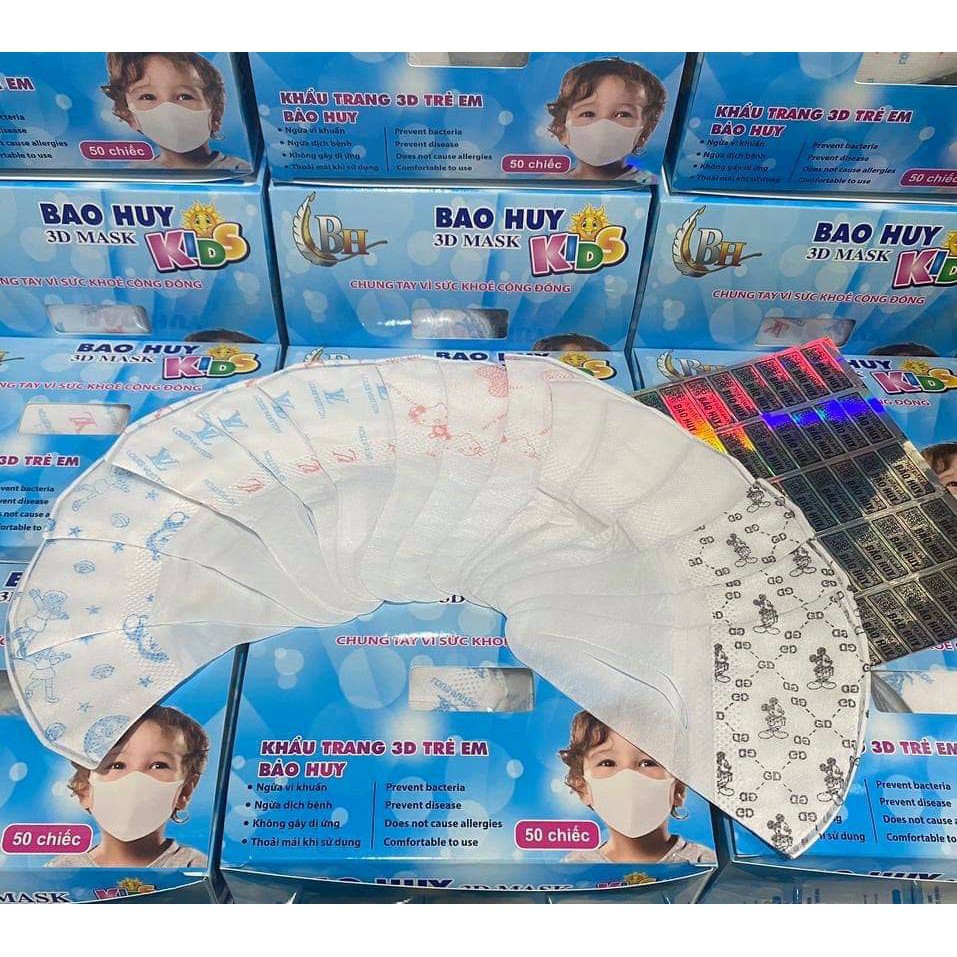 Khẩu trang 3D mask trẻ em Bảo Huy hộp 50 cái - Khẩu trang trẻ em cao cấp công nghệ Nhật Bản