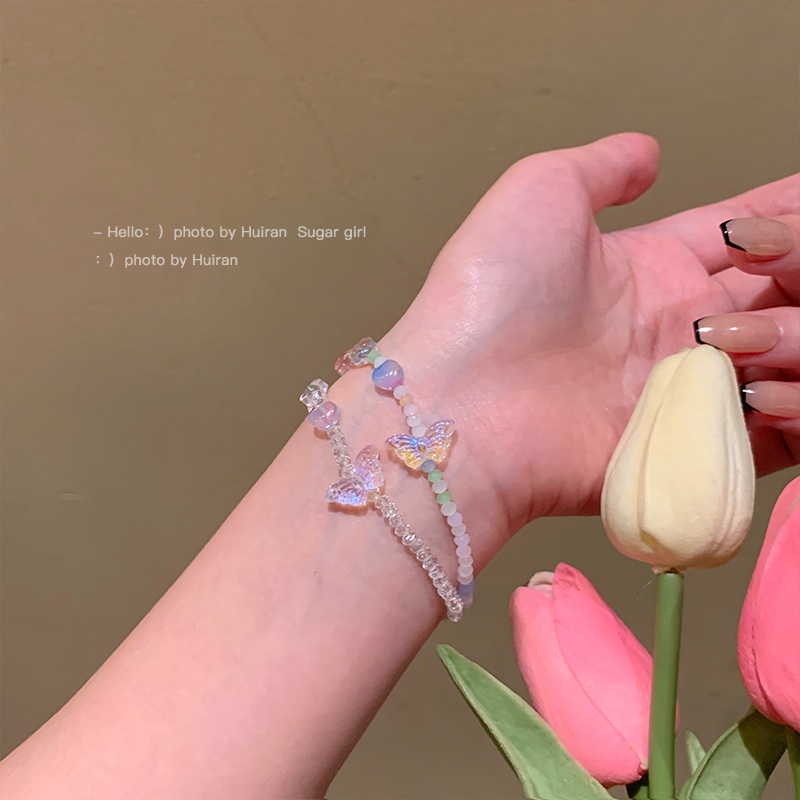 Hoa dễ thương Phong cách Hàn Quốc Phụ nữ Trái tim Hình trái tim Vòng tay cườm đầy màu sắc