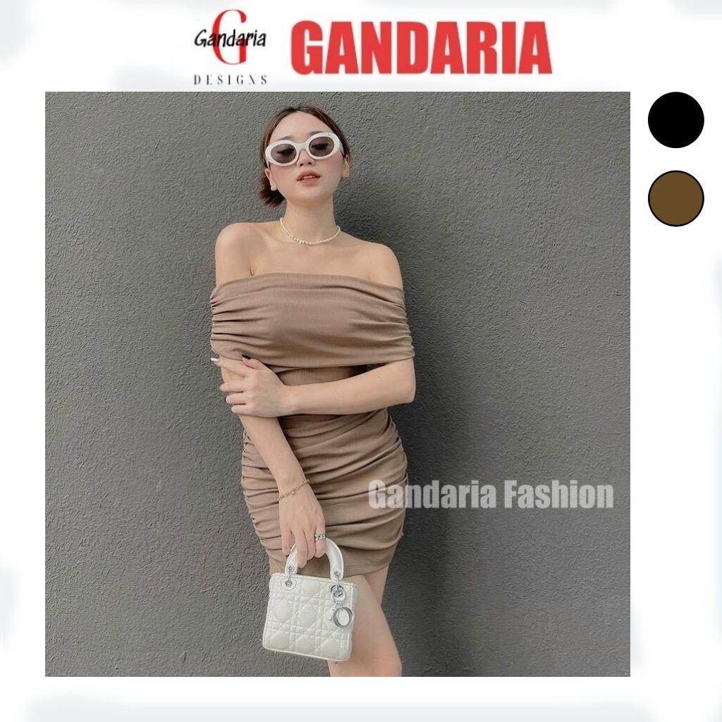Đầm Trễ Vai Xếp Li, Form Ôm Body Cúp Ngực Siêu Tôn Dáng 2 Màu Đen Và Nâu Gandaria