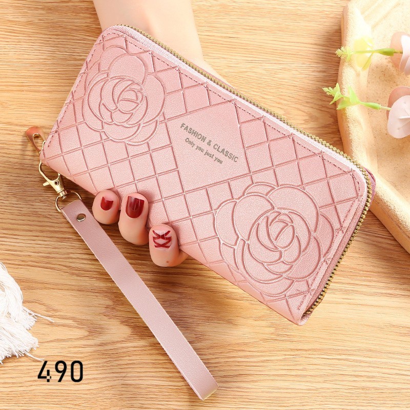Ví Dài Nữ Cầm Tay Khóa Kéo 490 Dập Vân Bông Hoa Siêu Sang Chảnh - Hazo