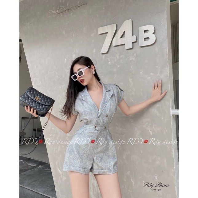 Jumsuit jean cổ vest